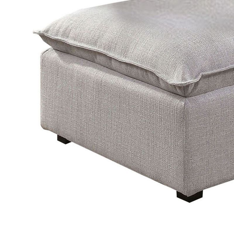Fabric Upholstered Ottoman with Pillow Top Seat and Welt Trim, Gray-Benzara