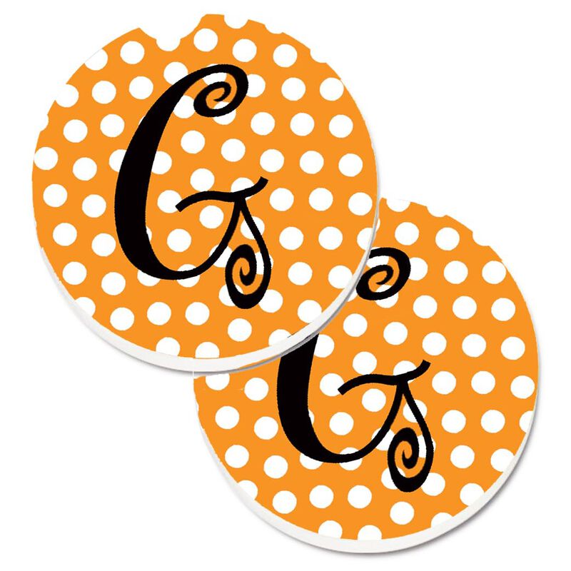 Caroline's Treasures Monogram Initial G Orange Polkadots Set of 2 Cup Holder Car Coasters CJ1033-GCARC, 2.56, Multicolor