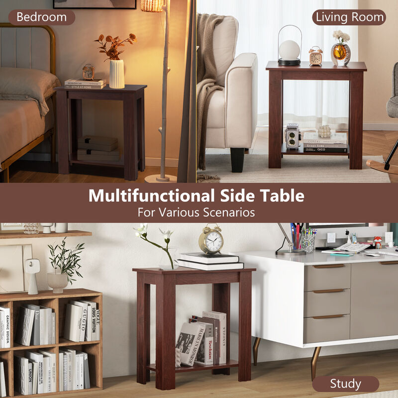 2-Tier Modern End Table with Storage Shelf, Compact Design for Small Spaces