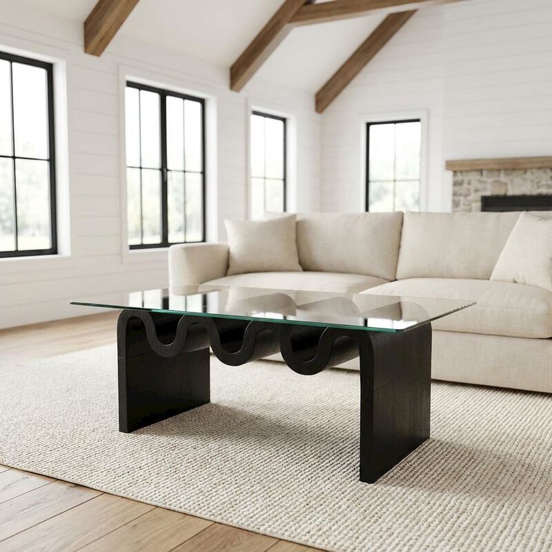 Rectangular Glass Top Coffee Table with Modern Design for Living Room image number 3
