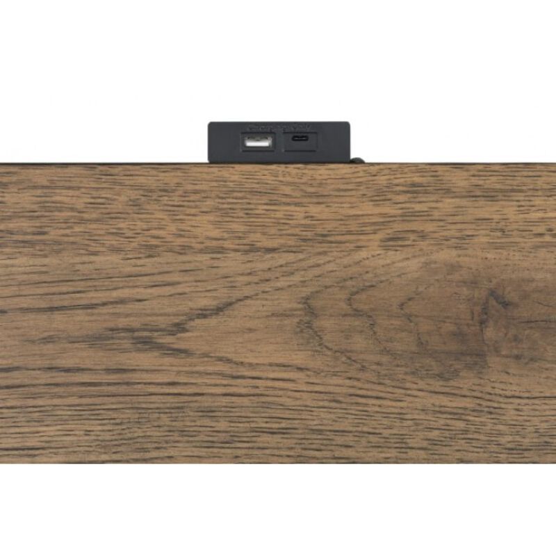 Ginie Nightstand with 2 USB Ports, 3 Drawers, Black Rustic Oak Brown