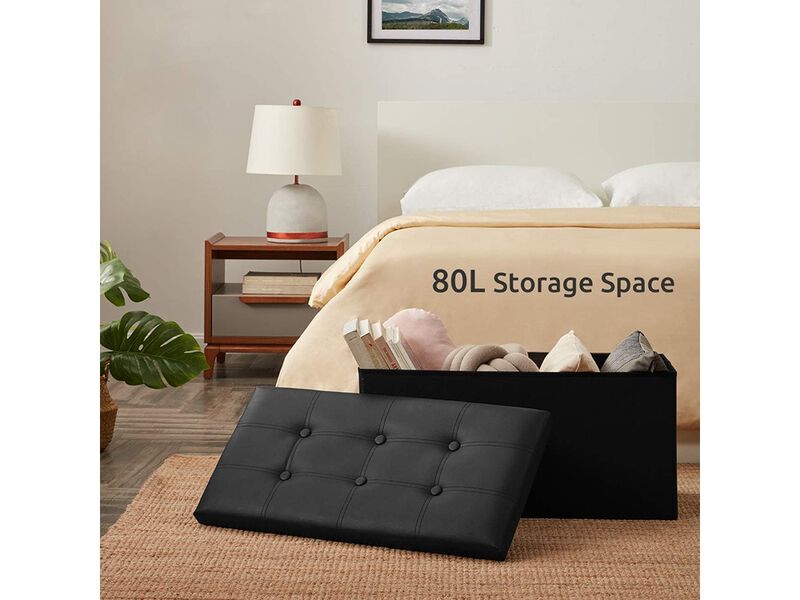 YOUDENOVA Faux Leather Black Footrest with Foam Padded Seat