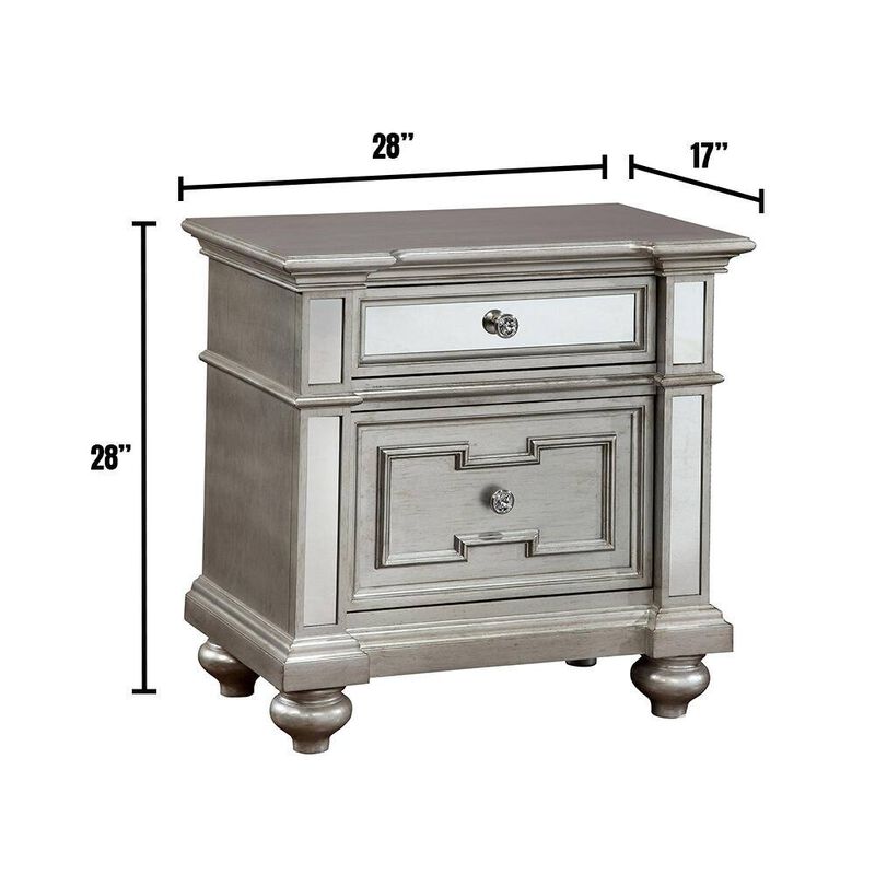 Streamdale Glam Silver Nightstand with Mirrored Accents