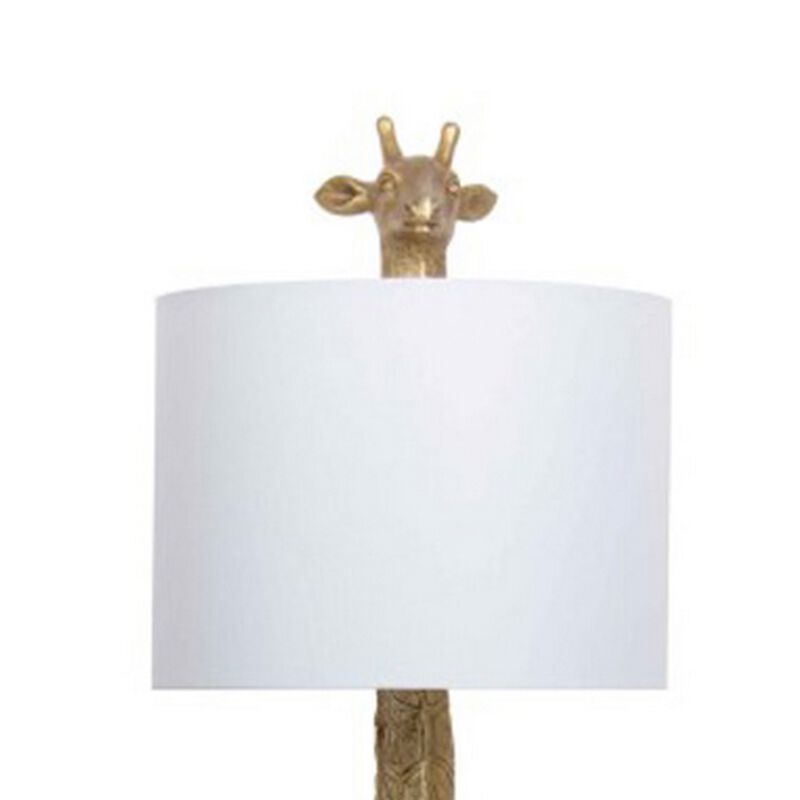 25 Inch Table Lamp, Jungle African Giraffe Statuette Gold Metal Base - Benzara