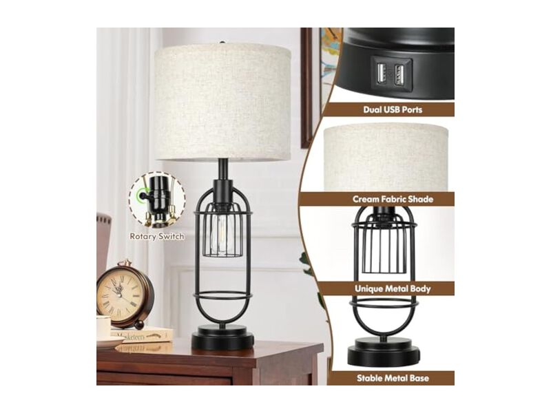 Farmhouse Industrial Rustic Lamp Shades Set Of 2 For Living Room Bedroom Black image number 3