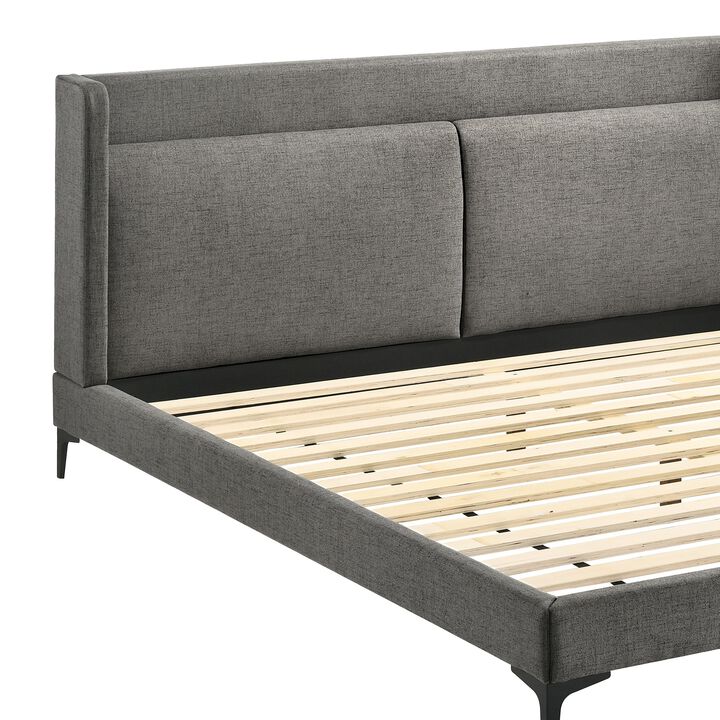 Legend Gray Fabric Eastern King Platform Bed with Black Metal Legs - Benzara