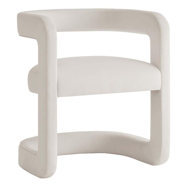 Modway Winslow Stain-Resistant Performance Velvet Dining Chair in Alabaster - Open Back Barrel Armchair - Upholstered Dining Chair - Cozy Reading Chair or Velvet Vanity Chair