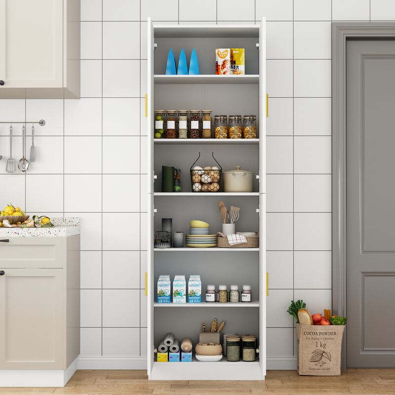 White Wooden Sideboard, Storage Cabinet, Food Pantry, Bookcase with Adjustable Shelves