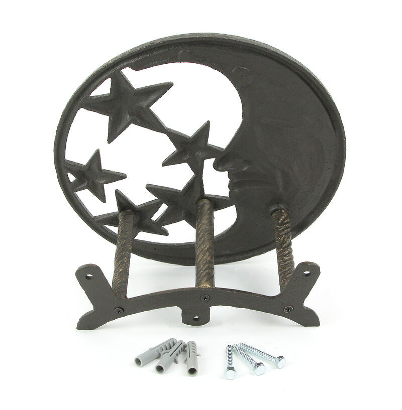 Cast Iron Crescent Moon and Stars Wall Mounted Garden Hose Holder Bronze Finish image number 3
