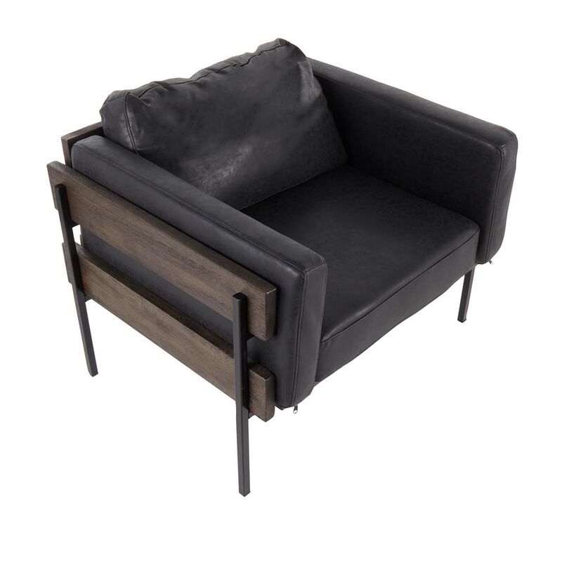 LumiSource Black Metal, Grey Wood, Black PU Kari Accent Chair