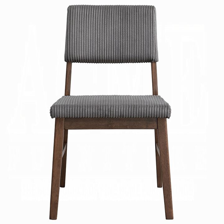 Koen Dining Side Chair Set of 2, Dark Gray Corduroy, Walnut Brown