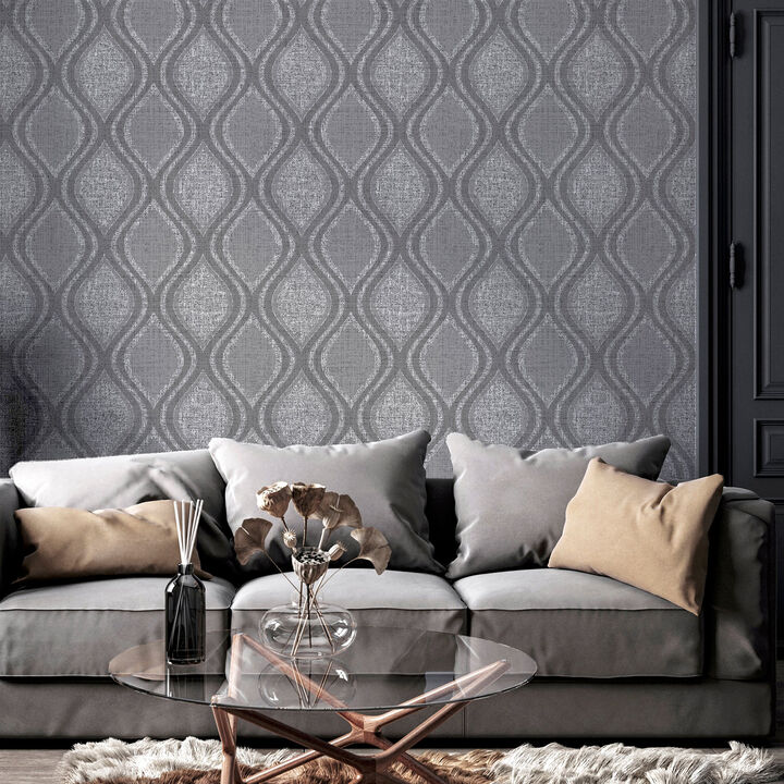 Ignatius Charcoal Ogee Wallpaper (Set of 2)