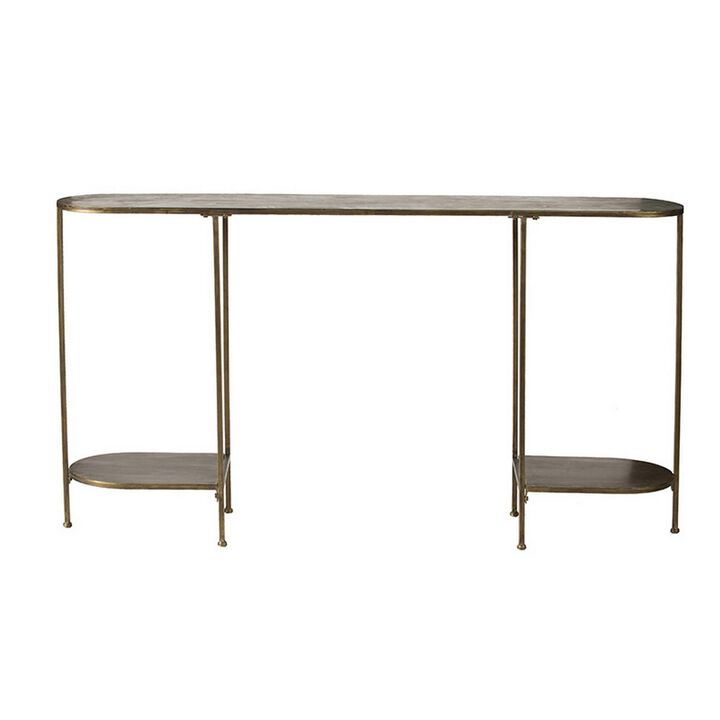 57 Inch Console Table, Oval, Steel Frame, Modern, Bronze Finish