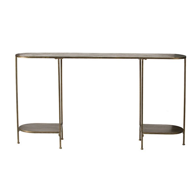 57 Inch Console Table, Oval, Steel Frame, Modern, Bronze Finish