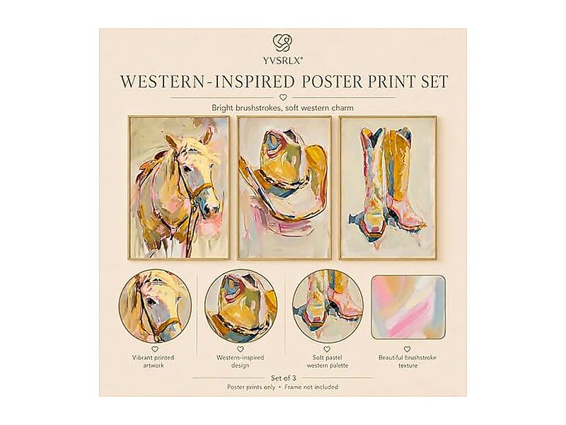 Set 3 Pink Cowgirl Wall Art 12 X 16 Inch Unframed Horse Western Hat Boots Girly image number 3