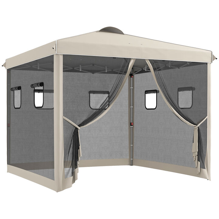 Outsunny 10' x 10' Pop Up Canopy Tent with Netting, Instant Screen House Room, UV-Resistant Sun Shelter, Height Adjustable with Windows, and Carry Bag for Outdoor, Garden, Patio