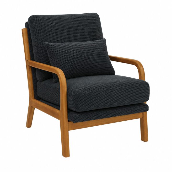 GOODSILO Mid-Century Modern Wooden Lounge Chair with Nubby Upholstery, High-Density Foam Cushion for Home and Office Use