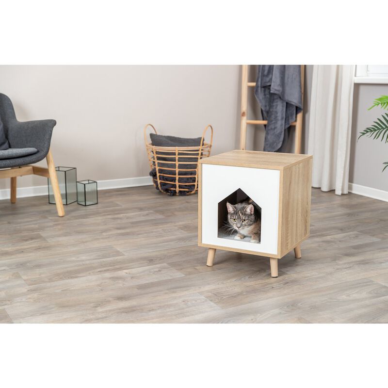 TRIXIE Isa Indoor Wooden Cat Condo, Modern Cat Bed Side Table with Cozy Cushion image number 2