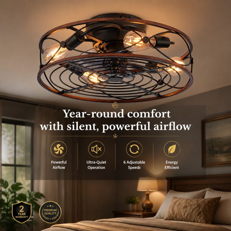 Caged Flush Mount Ceiling Fan image number 4