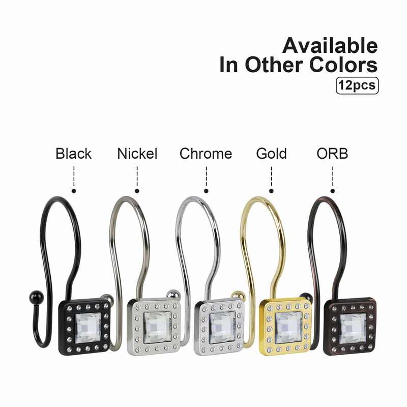 Utopia Alley Rust-Resistant Metal Double Shower Curtain Hooks with Large Center Crystal, Shower Hooks Hangers for Bathroom, Kitchen Utensils, Curtains, Clothing, Towels etc - Set of 12 image number 8