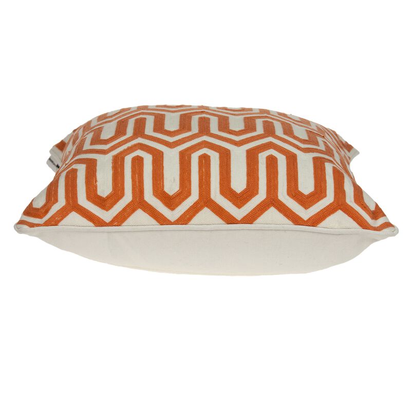 20" Orange Geometrical Embroidered Throw Pillow