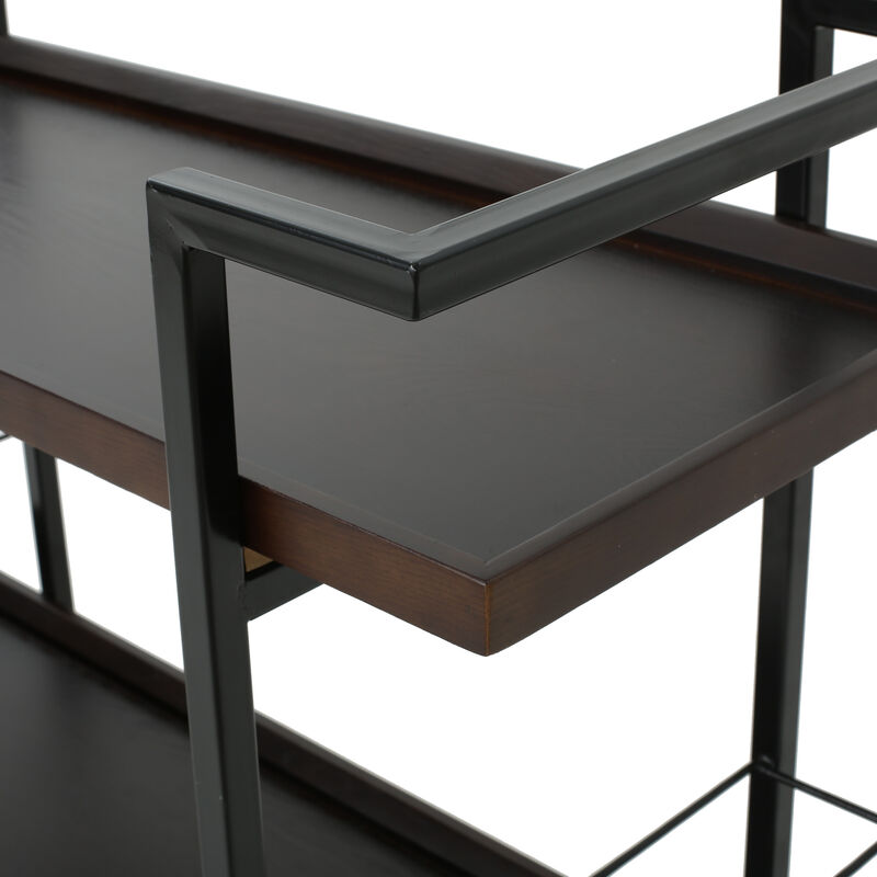 2-Tier Rolling Bar Cart with Wheels, Metal Frame & Glass Shelves