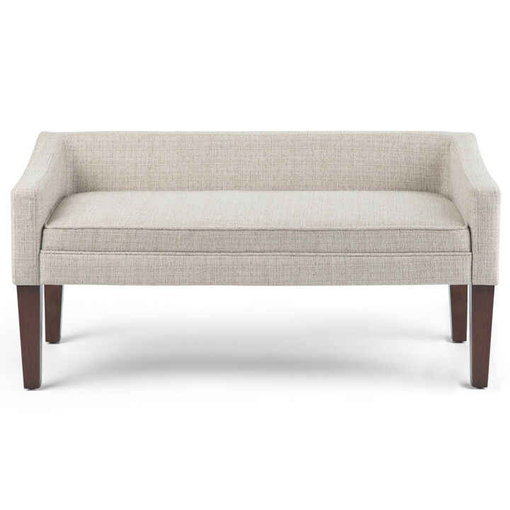 HomeRoots 50" Beige and Brown Fabric and Wood Upholstered Bench