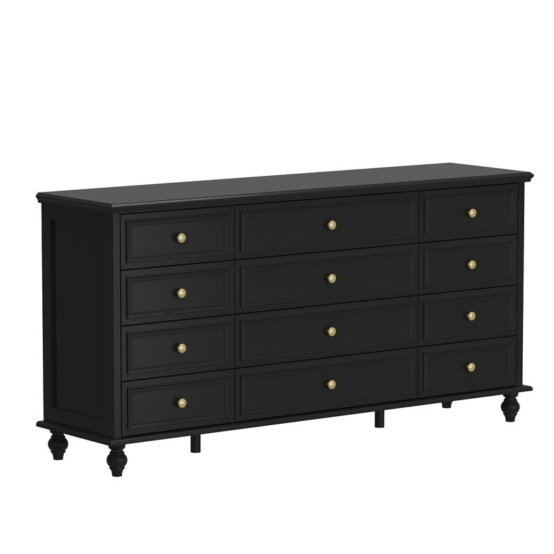Black Wooden 12-Drawer Chest of Drawers 63 in. W x 31.5 in. H x 15.7 in. D Dresser, Modern European Style