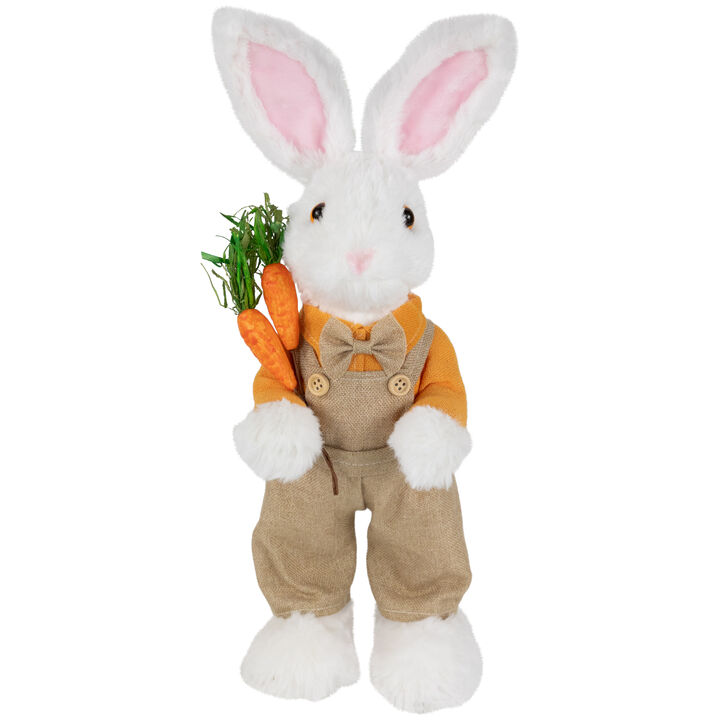 Plush Standing Boy Rabbit with Overalls Easter Figure - 15" - White and Tan
