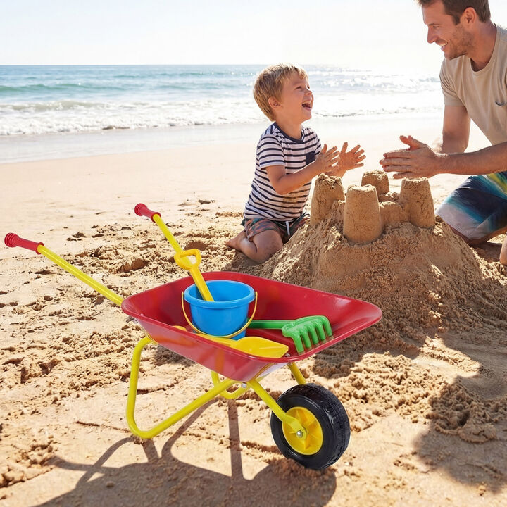 Kids Outdoor Wheelbarrow with All-Terrain Wheels for Gardening and Play