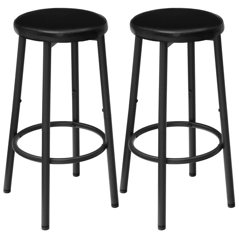 PU Upholstered Bar Stools Set of 2 with Footrest for Home or Bar-Black image number 0