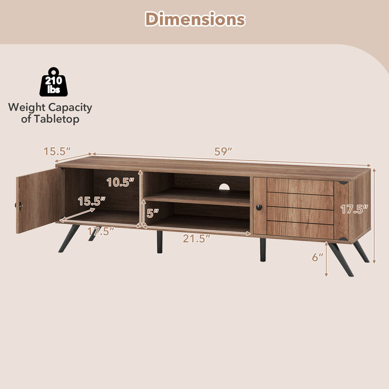 TV Stand with 2 Doors and Open Shelves for Storage and Display-Oak image number 2