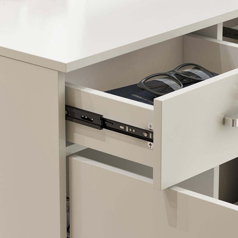 55.1 in. W -43.3 in. H White MDF L-Shaped Computer Desk with a Desktop 3-Storage Shelves 1-Drawer and 1-Cabinet