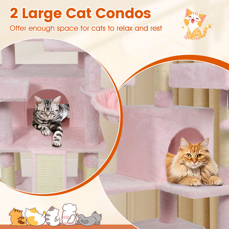 Tall Cat Tree with 3 Upholstered Perches and 2 Spacious Cat Condos image number 5