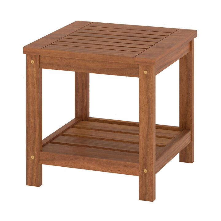 Patio Side Table, 2-Tier with Storage Shelf for Outdoor Use