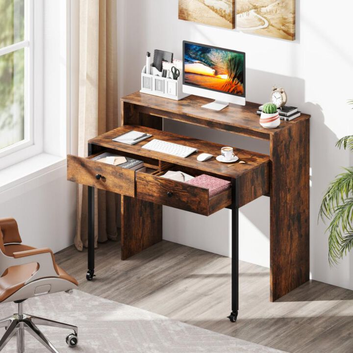 Hivvago Extendable Computer Desk with Pull Out Secondary Desk