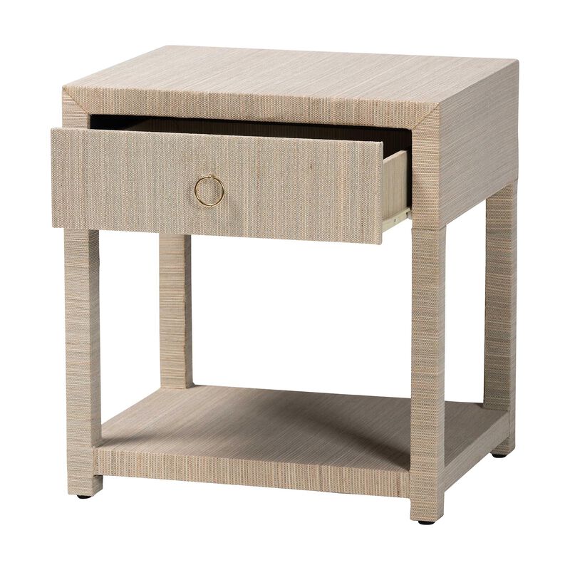 bali & pari Nata Bohemian Woven Natural Grasscloth 1 Drawer Nightstand