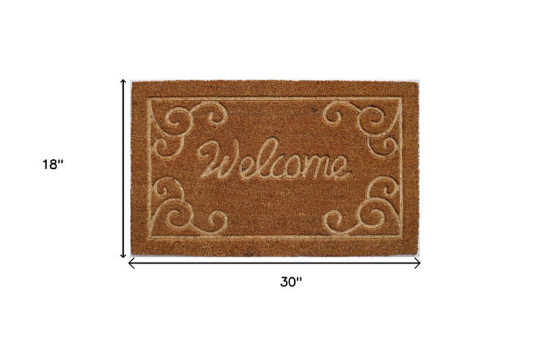 HomeRoots 18" X 30" Beige and White Coir Vines Welcome Outdoor Door Mat image number 4