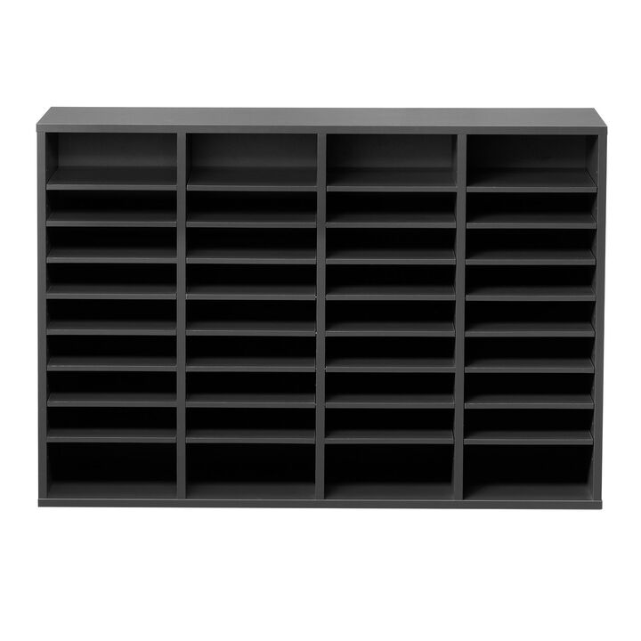 Wooden Literature Organizer with Adjustable Shelves, 36 Slot Mailbox for Office & Classroom