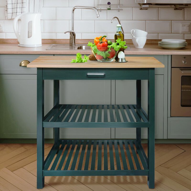 Casual Home Kitchen Island with Solid American Hardwood Top, Hunter Green