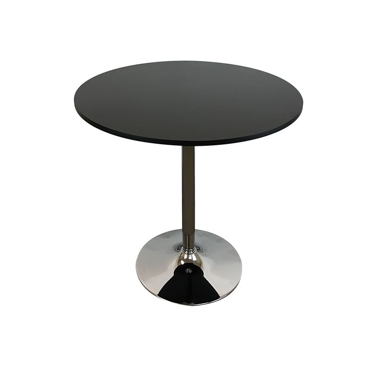 Mari 36 Inch Counter Height Table, Black Round Top and Stainless Steel Base - Benzara