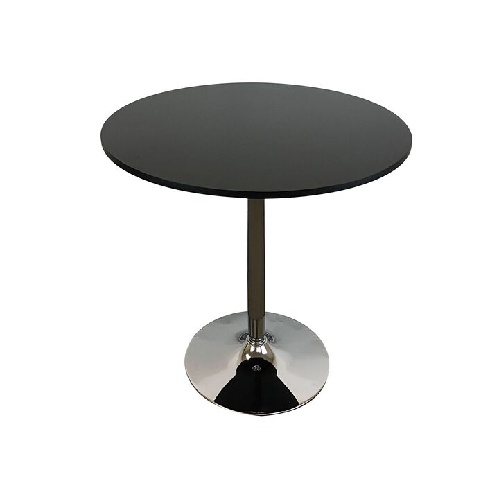 Mari 36 Inch Counter Height Table, Black Round Top and Stainless Steel Base
