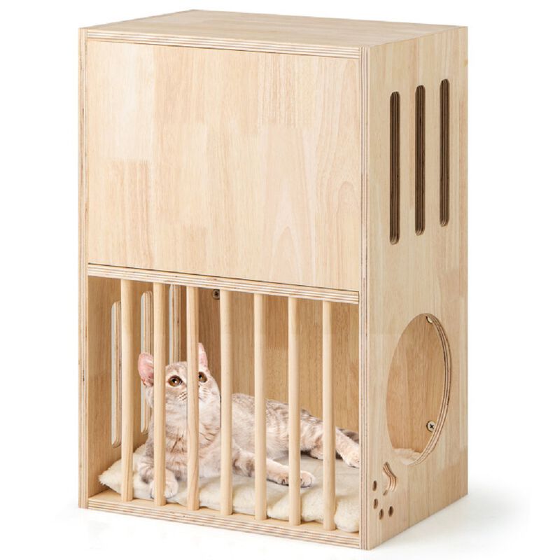 Wooden Cat Furniture &ndash; 2-Tier Indoor Condo with Cozy Cushions & Ventilated Design image number 0