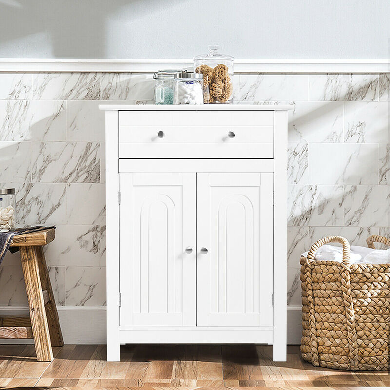 Costway Bathroom Storage Cabinet Free Standing Large Drawer W/Adjustable Shelf White
