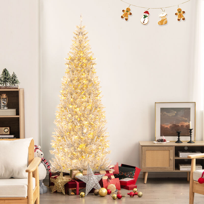 Pre-Lit Artificial Silver Tinsel Christmas Tree for Sparkling Holiday D&eacute;cor with Bright LED Lights