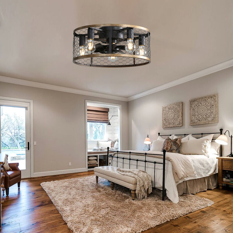 20" Industrial Caged Ceiling Fan, Small Flush Mount Ceiling Fan With 7-ABS Blades Remote Control image number 7