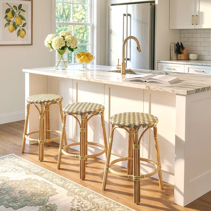 Butler Specialty Ballito 24 in. Seat Height Oval Rattan Counter Stool, Yellow and Brown