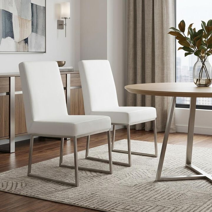 HomeRoots Set of Two White and Silver Faux Leather Dining Side Chairs