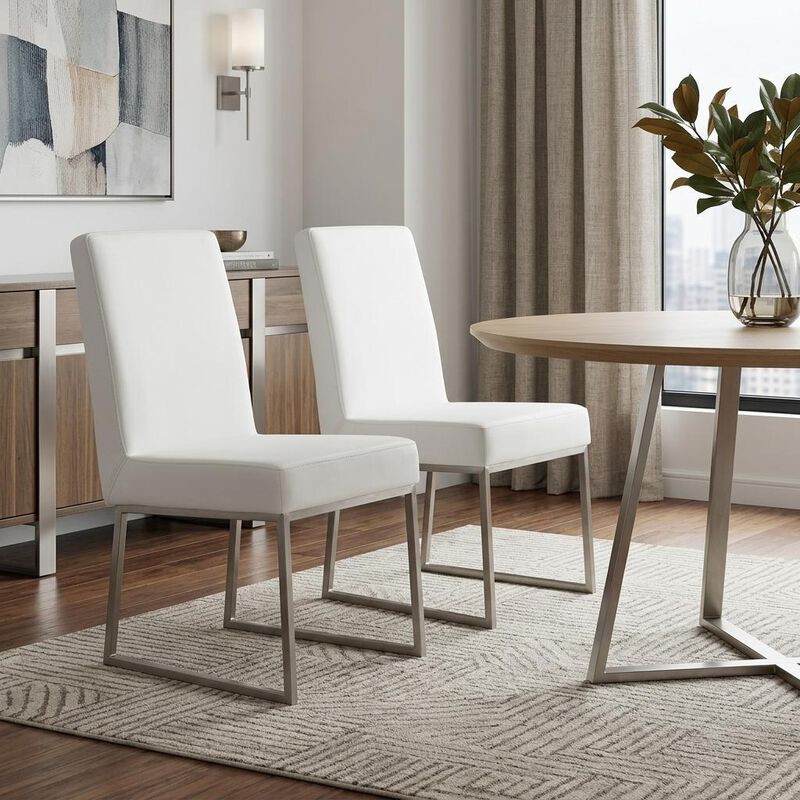 HomeRoots Set of Two White and Silver Faux Leather Dining Side Chairs image number 1