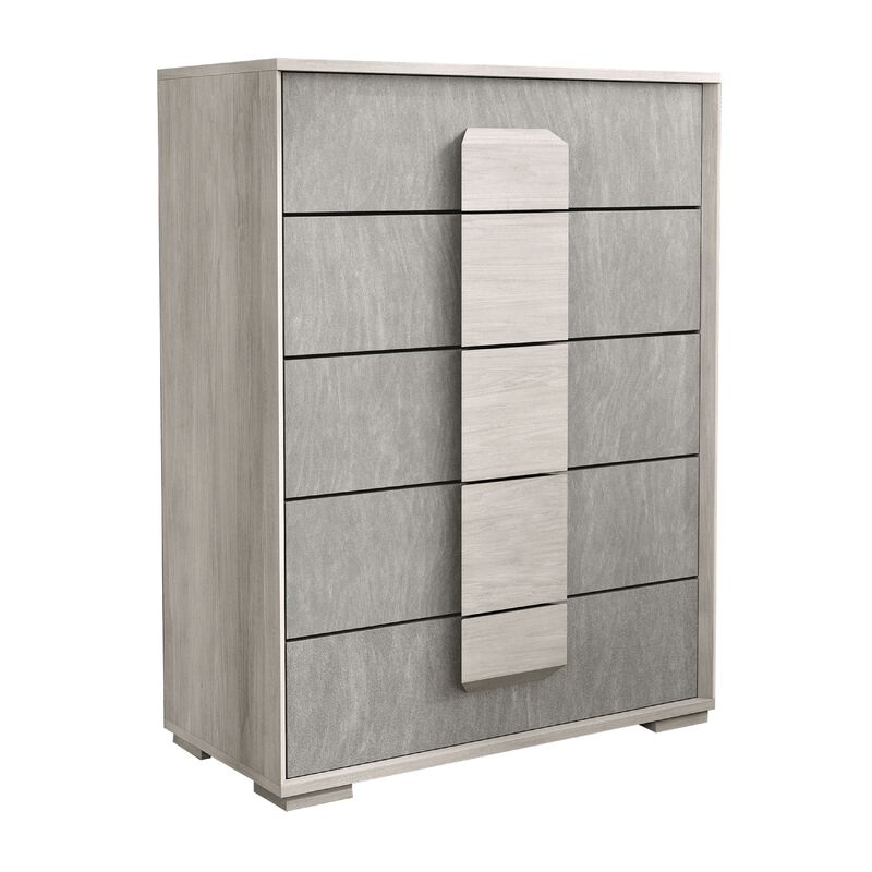 Queen Bedroom Set, White Wash and Stone Gray, 4 Piece Set with Chest, Dresser, and Nightstand image number 2